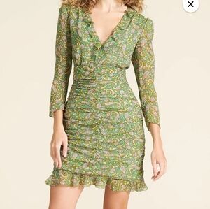Veronica Beard Green Ruched Ruffled Bodycon Dress Size 10